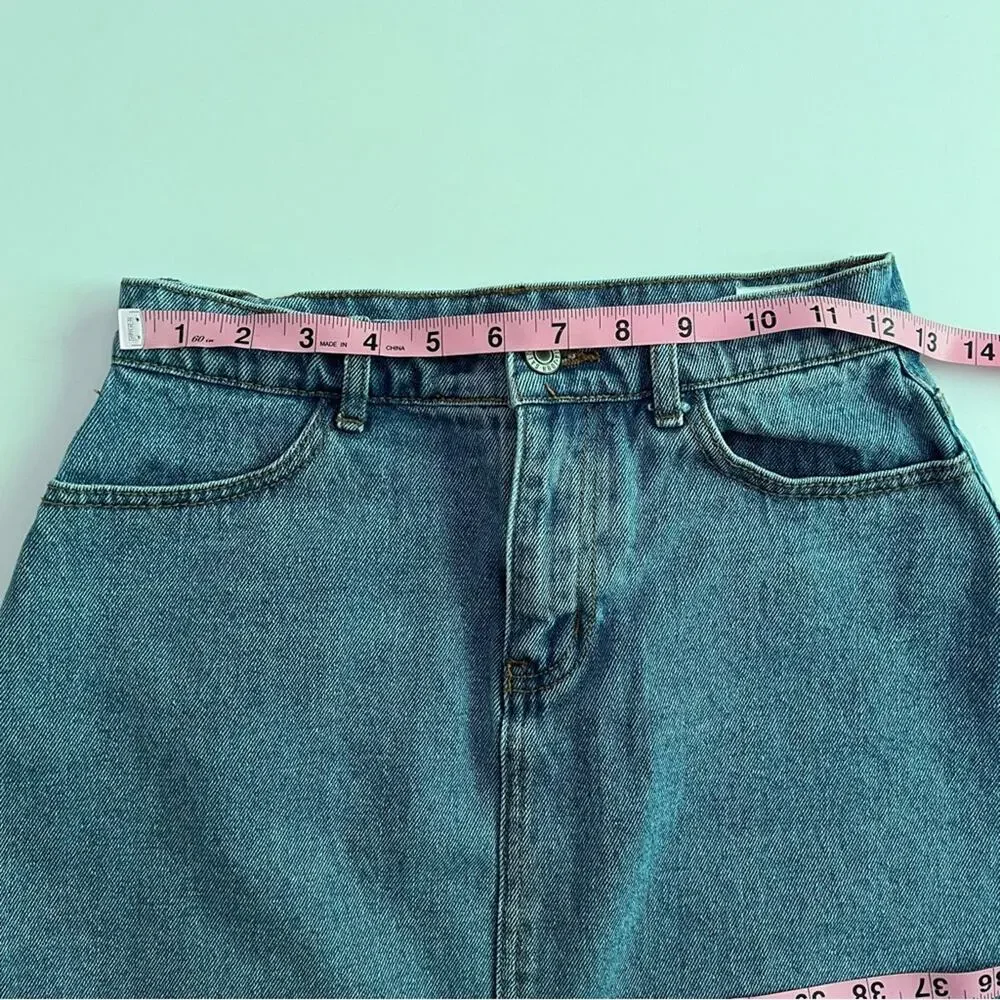 John Galt Denim Skirt‎ Small 100% Cotton Blue Jean Mini Skirt Distressed Raw Hem